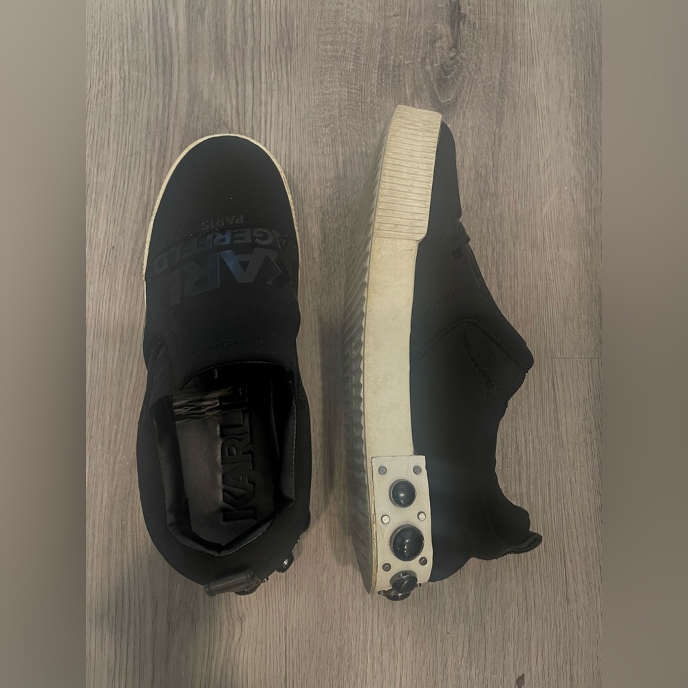 Karl Lagerfeld Black Slip-On Sneakers with Rivet Platform size 9M